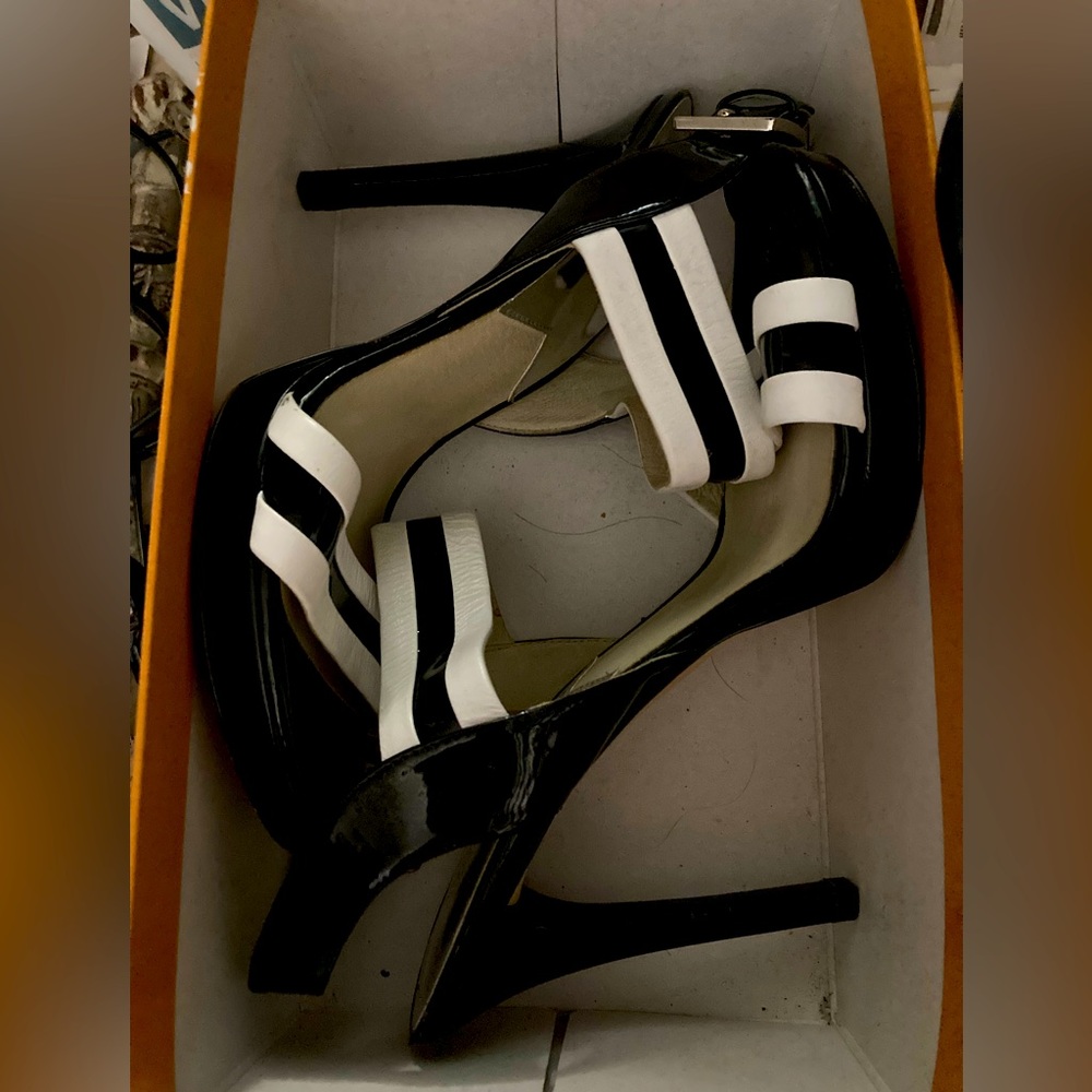 Michael Kors strappy b&w heels
